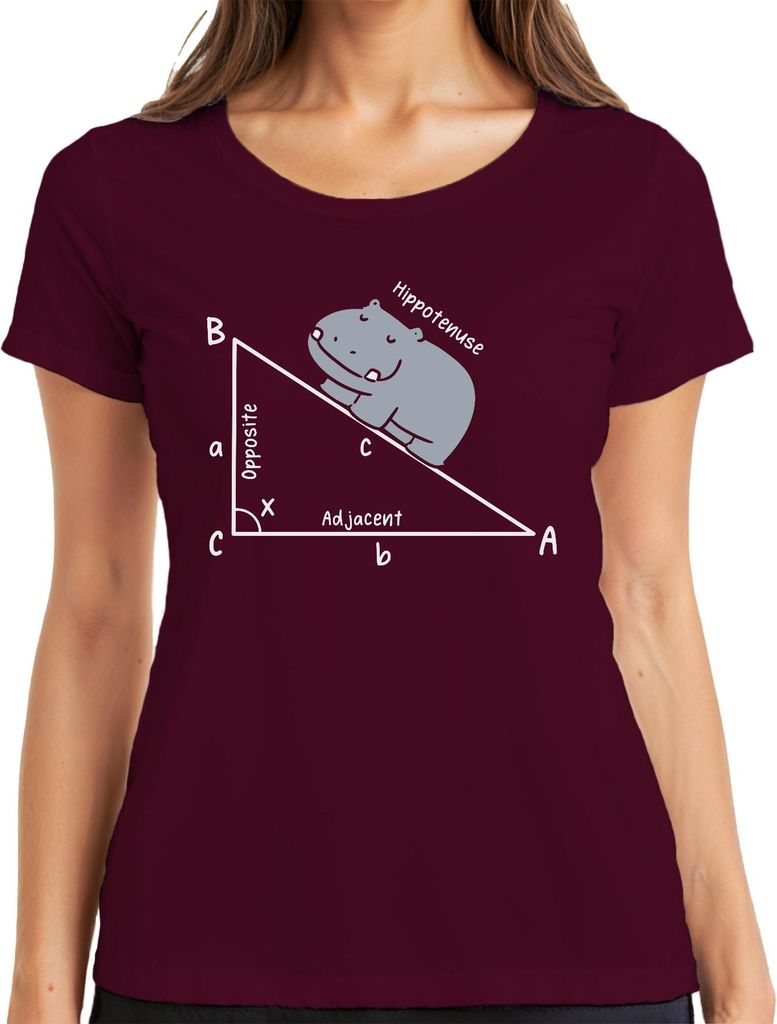 Hippotenuse Mathe Trigonometrie Dreieck Hippo Geschenk Lehrer Damen T-Shirt, Burgundy, 3XL