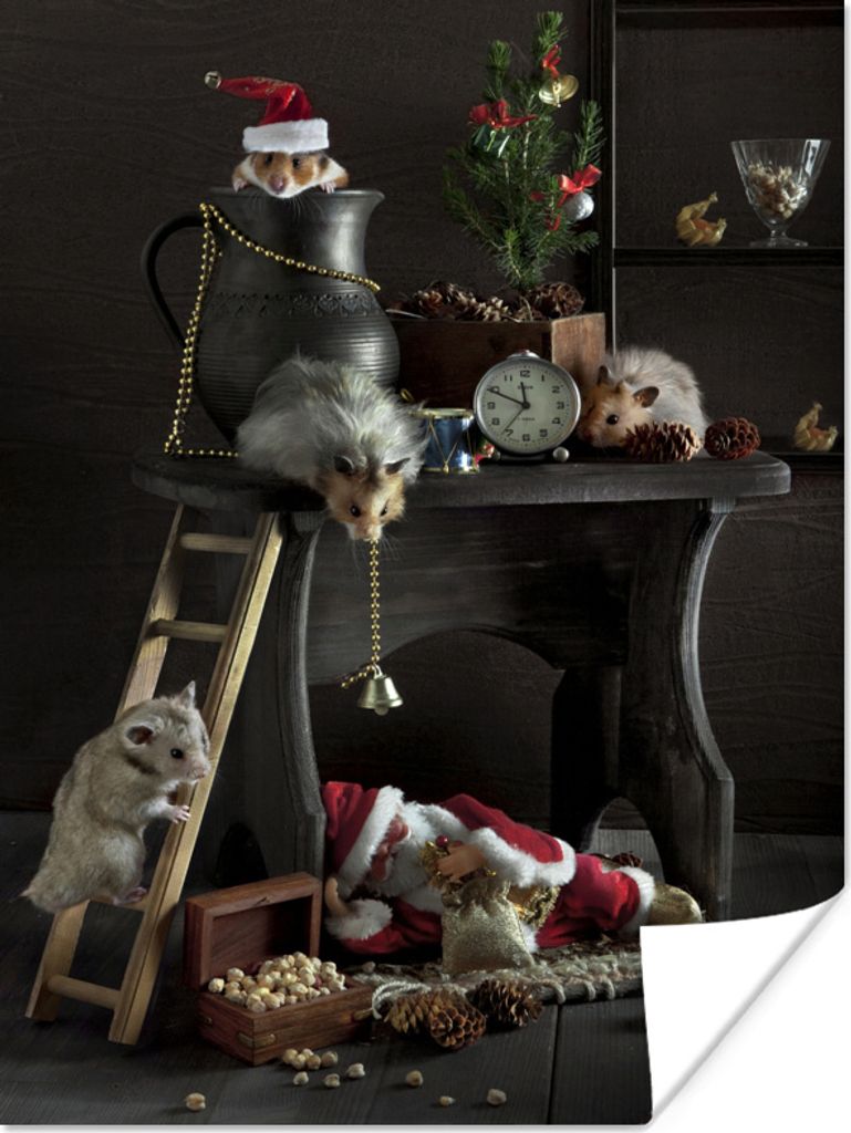 MuchoWow Poster Stilleben mit Hamstern in einer Weihnachtsgeschichte 30x40 cm - Wandplakat - Poster Kinderzimmer