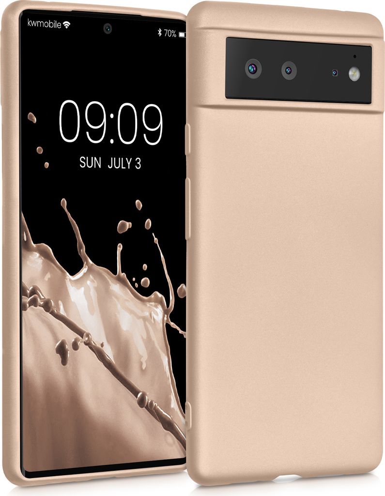 kwmobile Case kompatibel mit Google Pixel 6 Hülle - Schutzhülle aus Silikon metallisch schimmernd - Handyhülle Metallic Gold