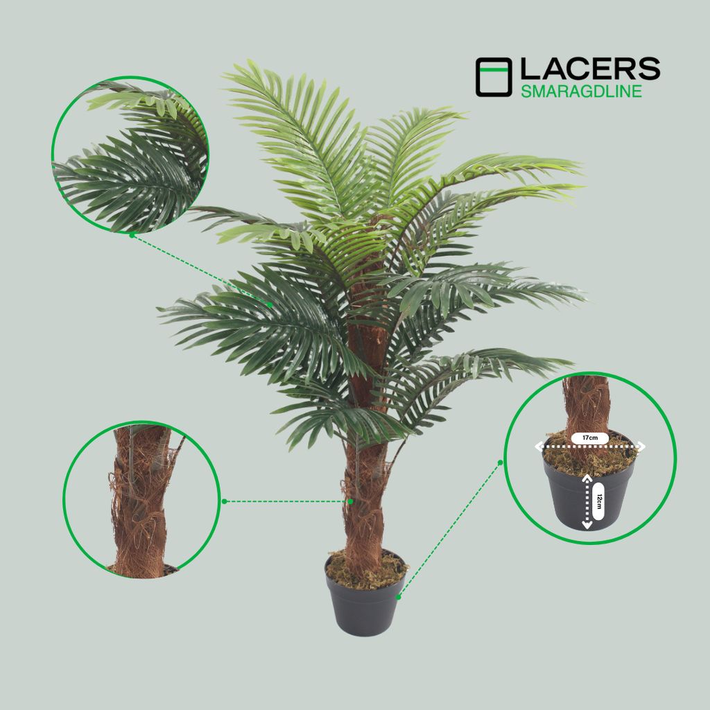 Lacers SMARAGDLINE künstliche Phoenix Palme mit 1 Stamm im Topf 120m-Dekoration/realistische Optik, Fächerpalme für Wohnzimmer, Balkon und Büro...