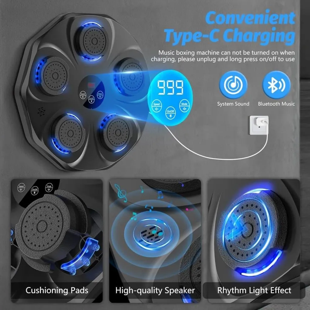 Machine de boxe intelligente avec LED et musique Bluetooth, cible murale - 5