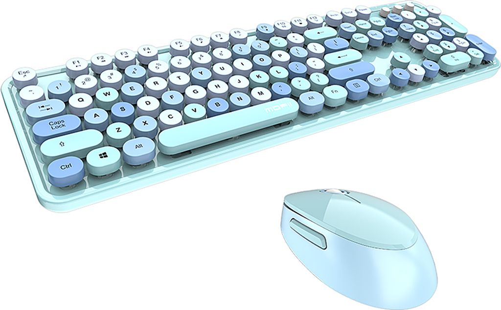Mofii Sweet Keyboard Mouse Combo Mischfarbe 2.4G Wireless Keyboard Mouse Set Kreisfoe rmige Aufhaengung Tastenkappe fuer PC Laptop Blau