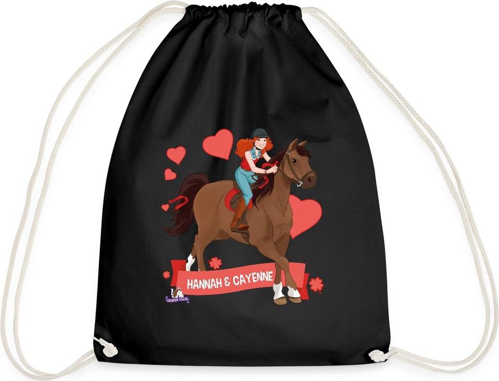 Spreadshirt Schleich Horse Club Hannah & Cayenne reiten aus Turnbeutel, One size, Schwarz