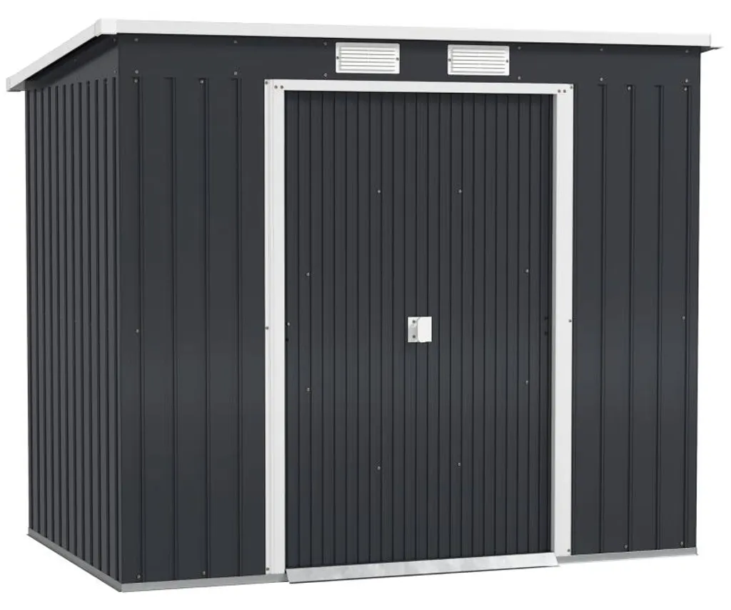 Abri de jardin anti-humidité en acier galvanisé gris à portes coulissantes