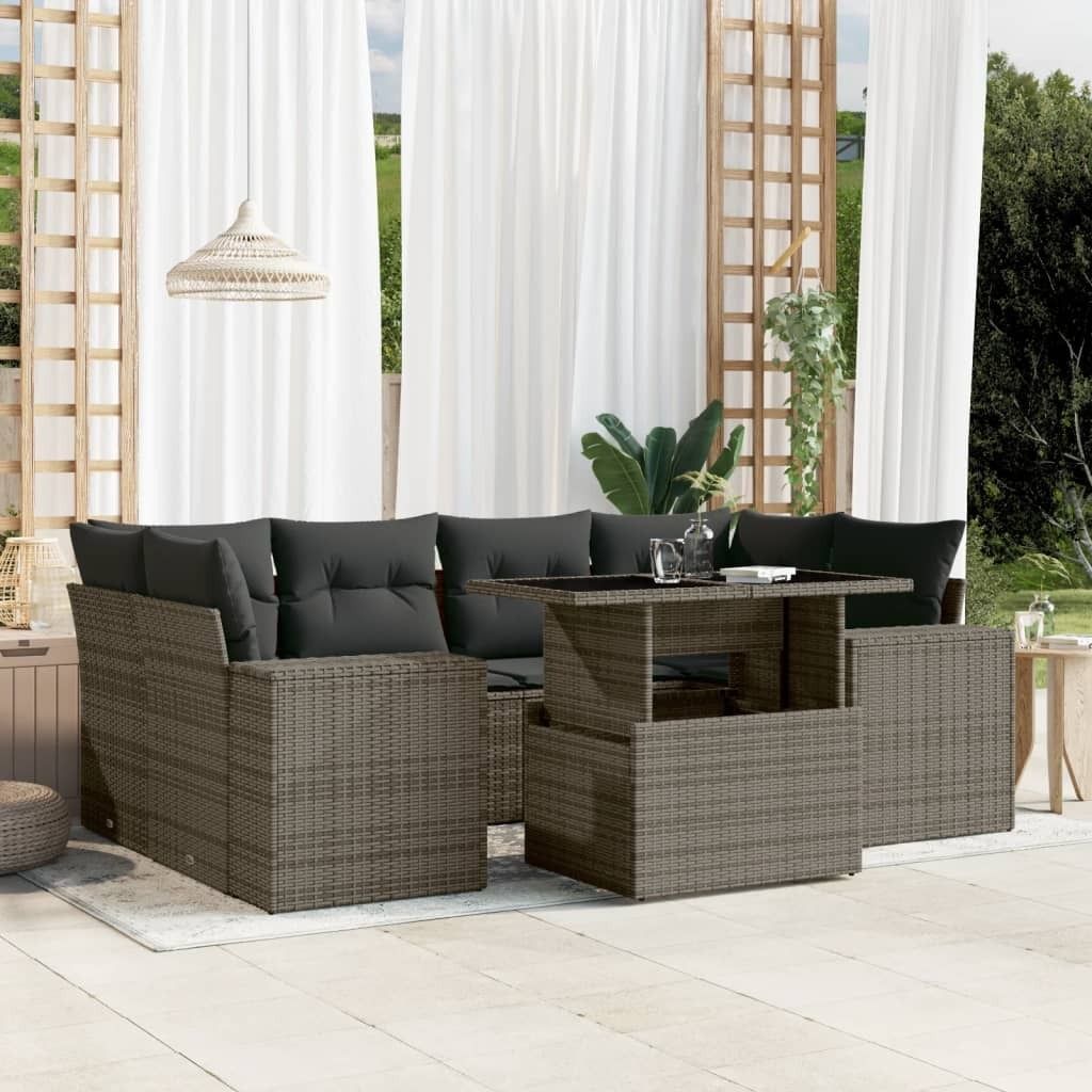 Maison Exclusive - 7-tlg. Garten-Sofagarnitur mit Kissen Grau Poly Rattan