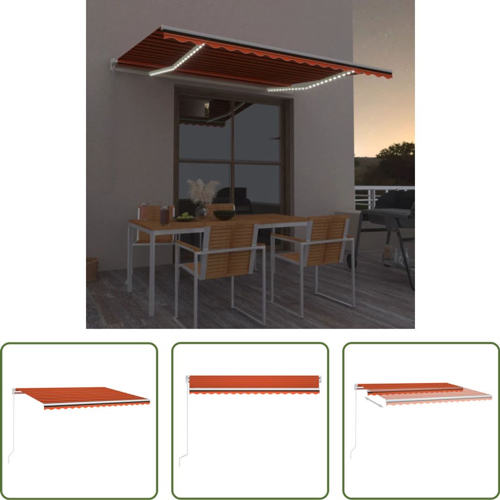 The Living Store Markise Manuell Einziehbar mit LED 400x300 cm Orange und Braun