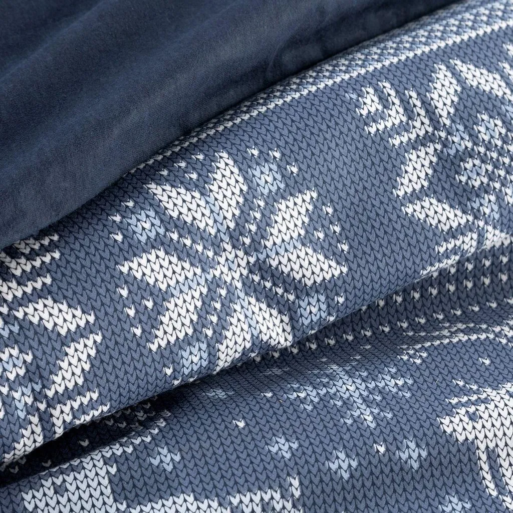EUROFIRANY | Biancheria da letto natalizia - set da letto - cotone - 160 x 200 cm - bianco blu - motivi natalizi - 3