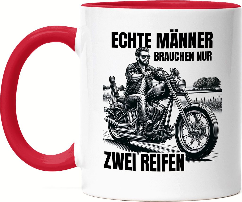 Echte Männer brauchen nur 2 Reifen Motorradfahrer Tasse Rot - Biker Moped Geschenk