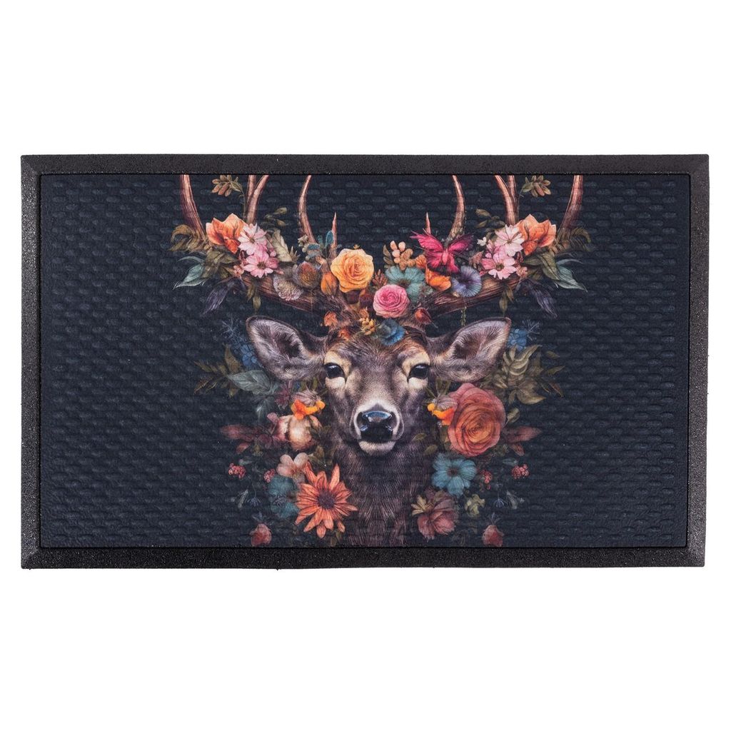 Fußmatte - Für Innen und Außen - 45x75 cm - Gummi - mit Hirschaufdruck - Frostbeständig - Rutschfest