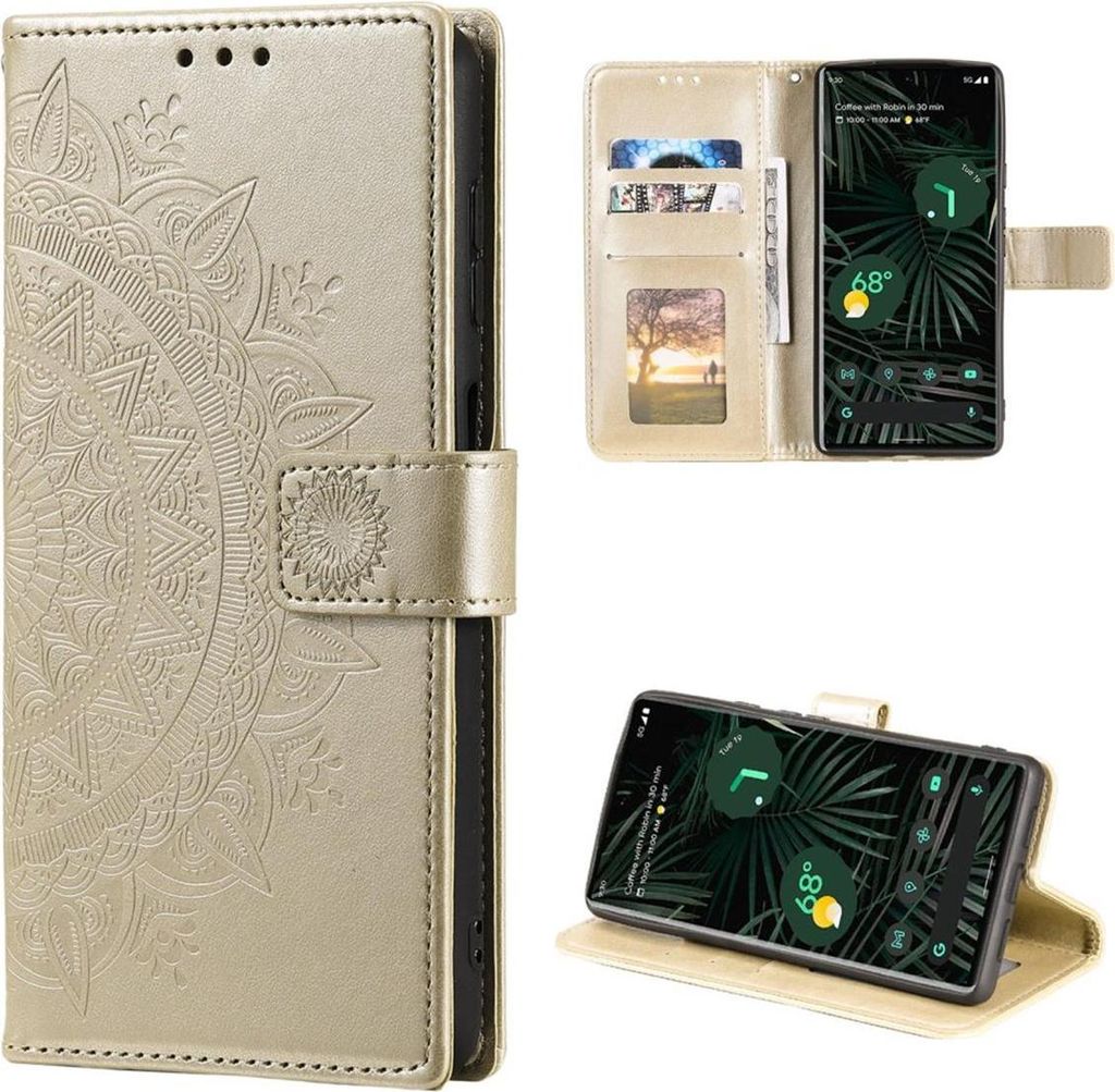 Hülle für Google Pixel 6 Pro Handyhülle Tasche Flip Case Cover Etui Mandala Gold