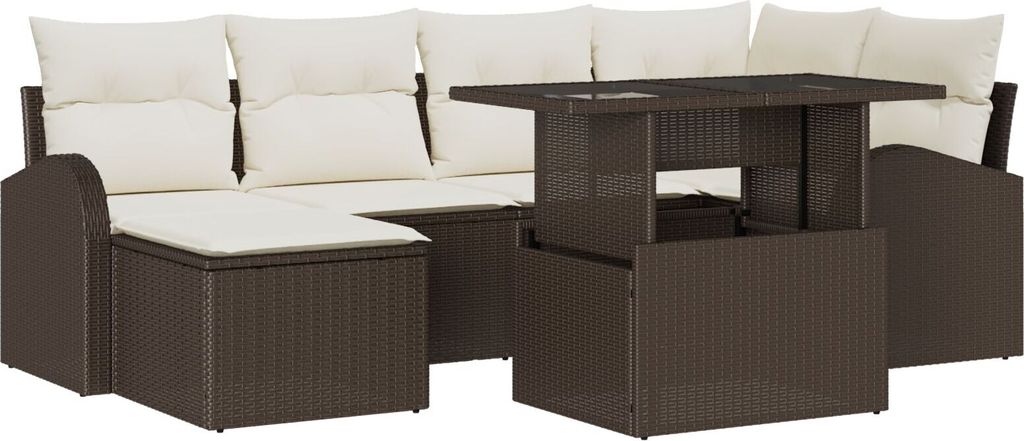 Möbel 7-teiliges Garten-Sofa-Set mit Kissen aus braunem Poly-Rattan, 2-Sitzer Garten-Sofa mit Stauraum & Kissen in braunem Poly-Rattan - Gartensof...