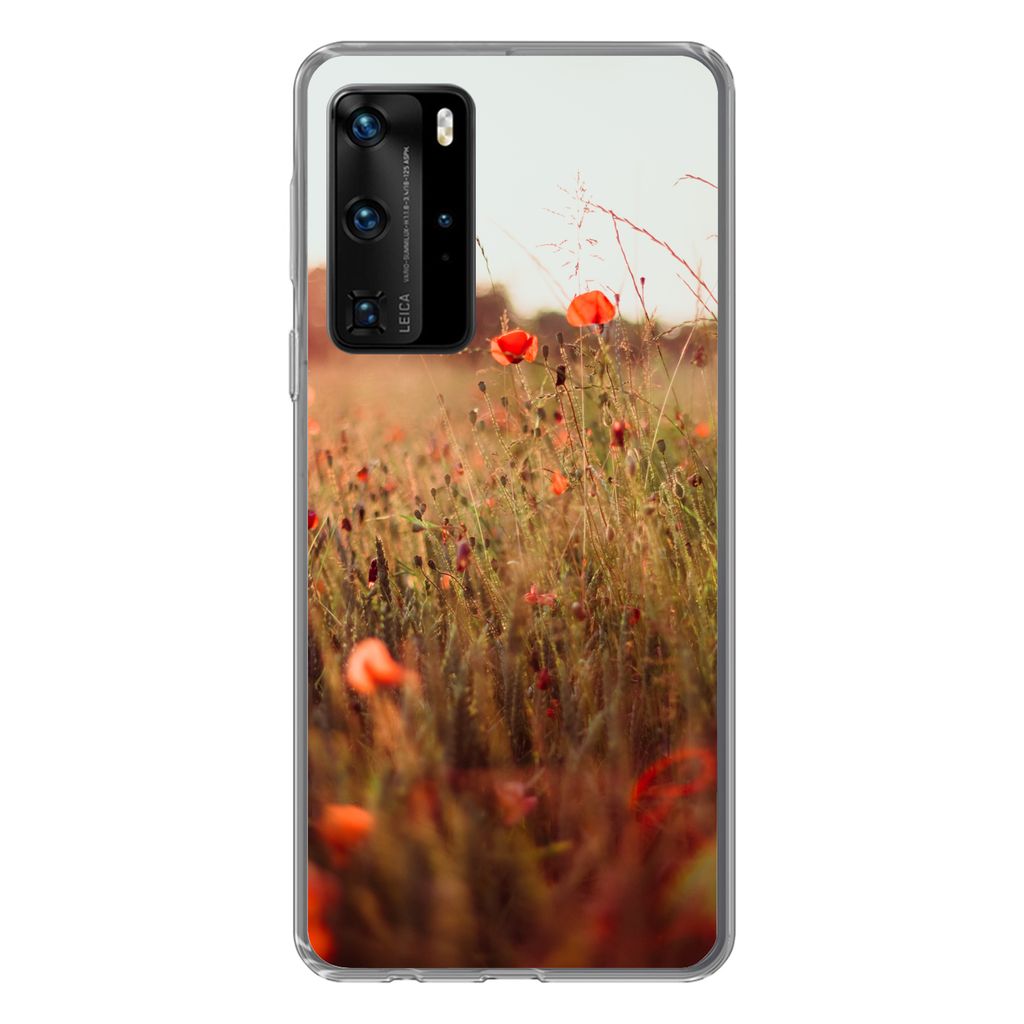 MuchoWow Handyhülle Schutzhülle Hülle für Huawei P40 Pro Sonnenuntergang - Blumen - Rot Silikon Softcase Handy Hülle - Schutz