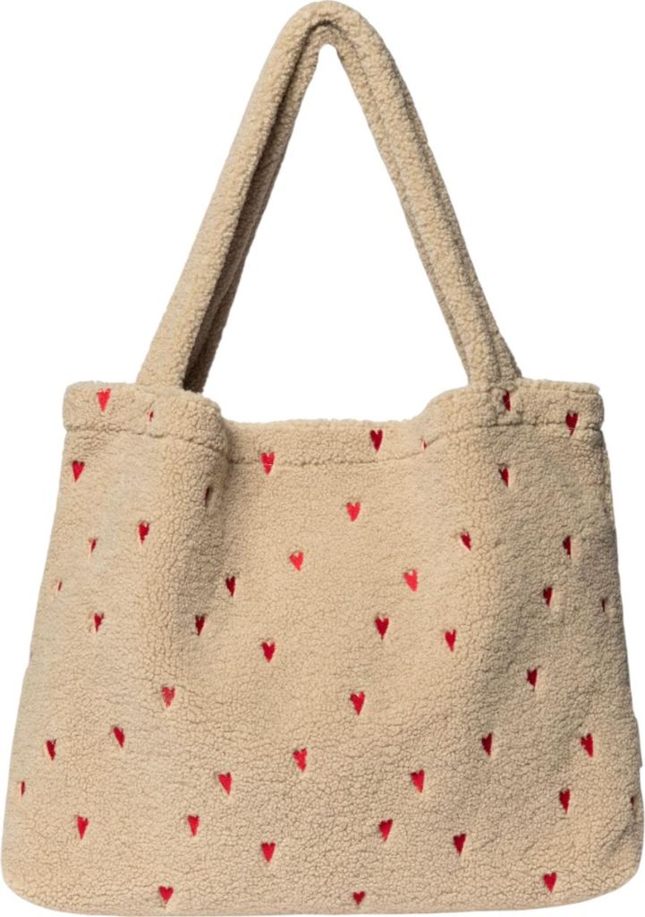 Studio Noos Tasche TEDDY HEARTS MOM-BAG ecru rot | 58x42cm Produktbild 