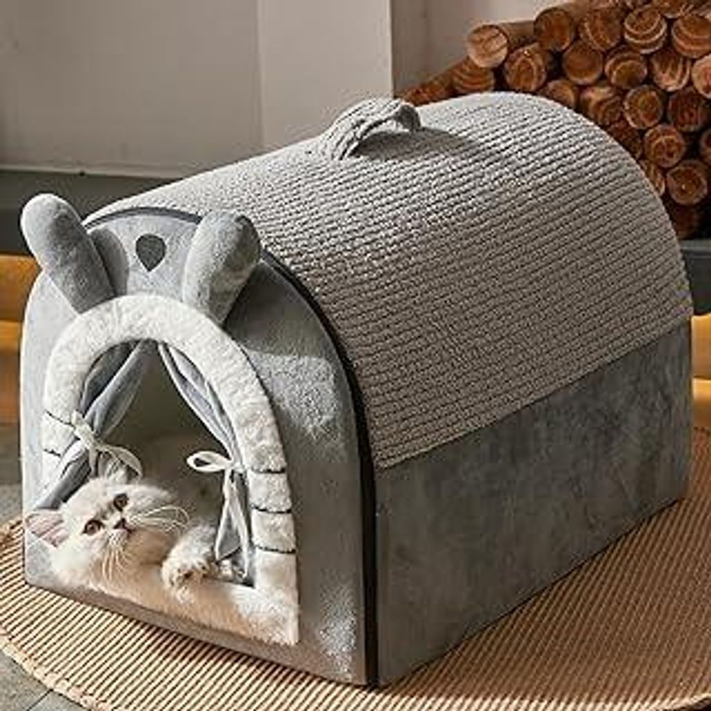 Jiupety Hundehöhle Kleine Hunde mit Vorhängen, Tragbare Hundehütte Indoor mit Tragegriff, Größe M Hundehaus für Drinnen geeignet für Katzen ...