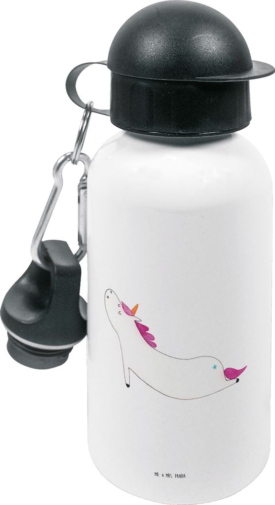 Mr. & Mrs. Panda Wasserflasche Einhorn Yoga - Weiß - Geschenk, Einhörner, Trinkflasche Kinder, Kindergarten, Entspannung, Getränkeflasche, Sport...