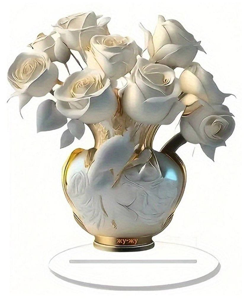 Acryl-Blumenplakette, 2D-flache Rose, Tischaufsteller für Büro, Schlafzimmer, Schreibtisch, Kristall-Effekt, Rosenplakette für Mama, Ehefrau, Oma