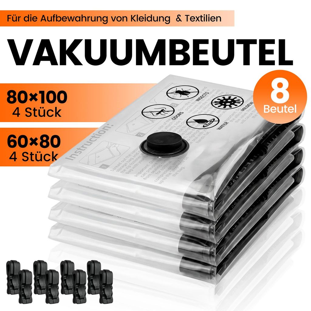 Vakuumbeutel 8 Stück 4Jumbo 80x100cm+4 Groß 60x80cm Produktbild 