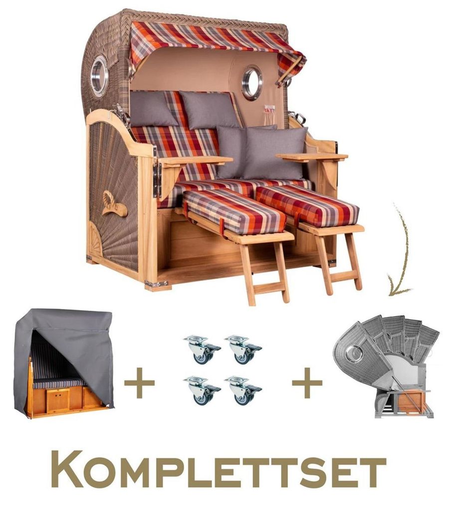 Strandkorb Komplettset Baltikum Teak Bullauge PE Grey Dessin 584