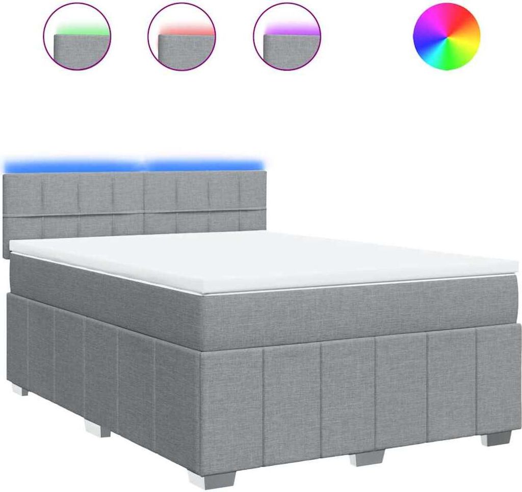 vidaXL Boxspringbett mit Matratze Hellgrau 140x200 cm Stoff