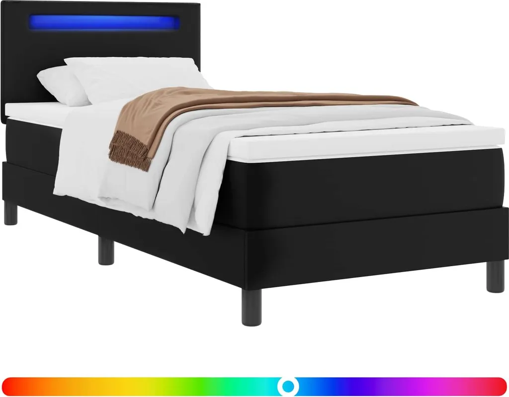 Lit Boxspring Noir 90 x 190 cm Idéal pour Chambre Adulte ou Enfant