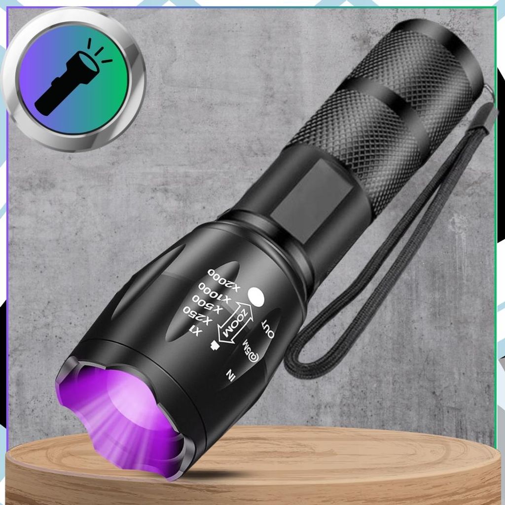 Wasserdichte Aluminium-Taschenlampe 2in1 mit UV-Detektor, Produktbild 