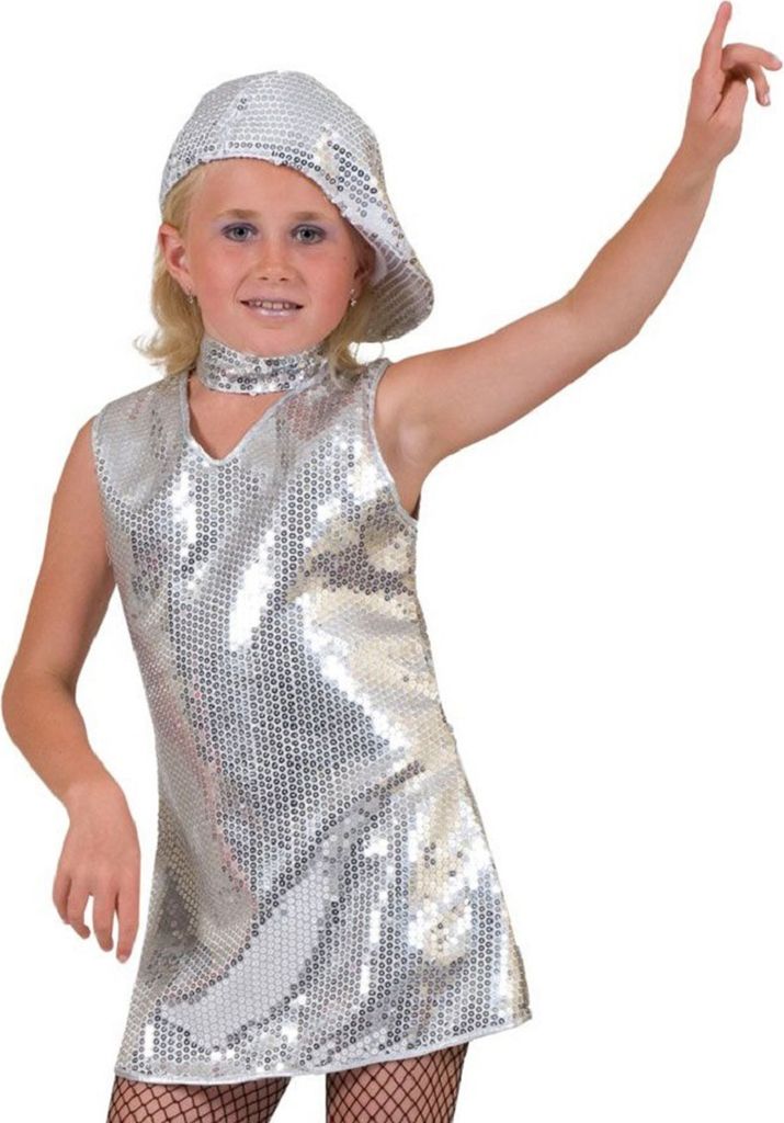 Disco Party Pailletten Kleid für Mädchen | Silber Größe: 116