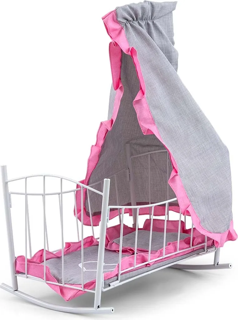 Lit de poupée en bois avec voile rose Lily Prestige pour chambre fille