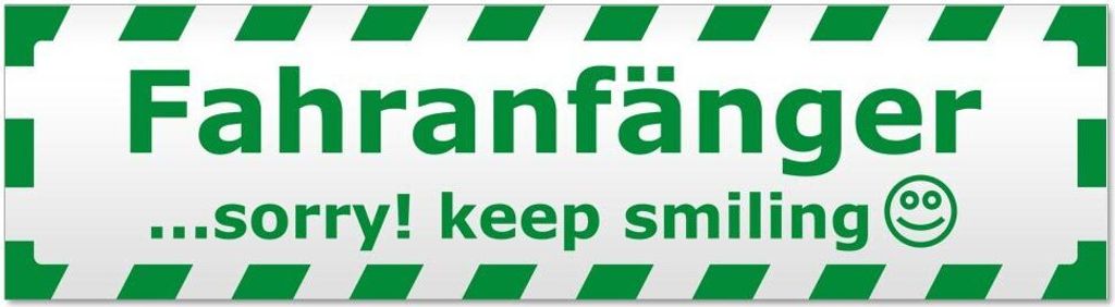 Kiwistar - Autoaufkleber - Grün - 20 x 5,3 cm - Fahranfänger - Sorry! Keep Smiling gestreift - Hinweis Aufkleber Sticker für Auto, Kfz, Fahrrad,...