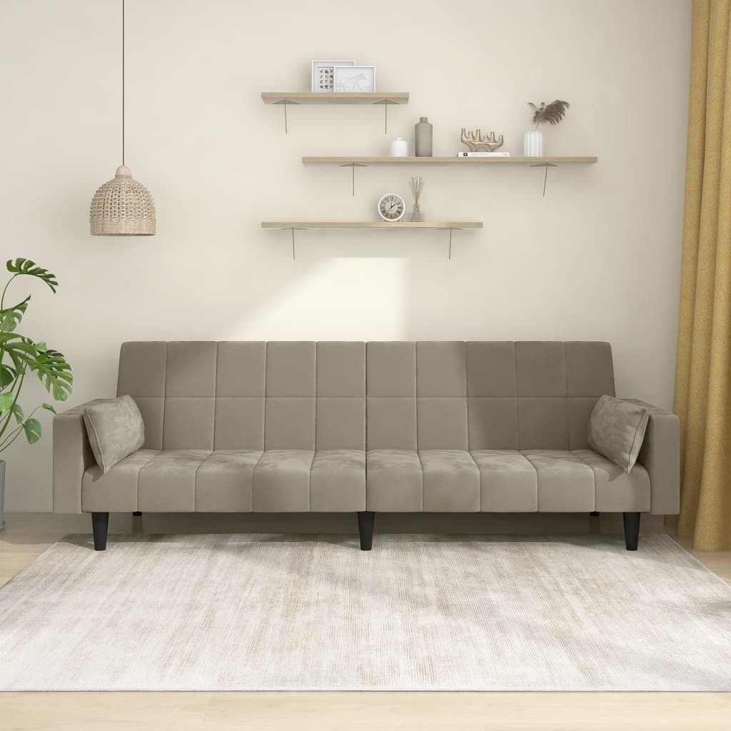 Design Schlafsofa 2-Sitzer mit 2 Kissen Hellgrau Samt, Schlafsofas 2024 Neu