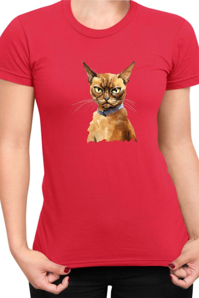 Damen T-Shirt Funny Cats Breeds Burmese Cat 020, Lady S / Rot