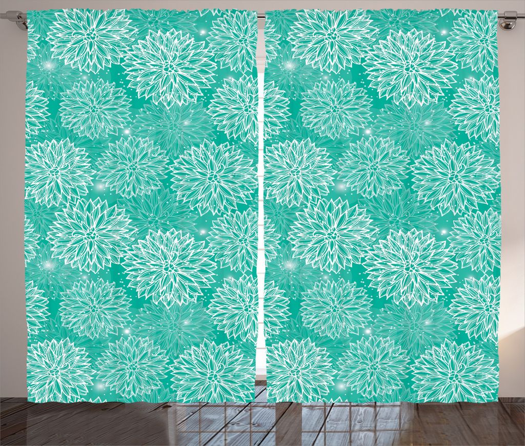 ABAKUHAUS Teal Rustikaler Vorhang, Zeichnung, Wohnzimmer Universalband Gardinen mit Schlaufen und Haken, 280 x 245 cm, Weiß Teal
