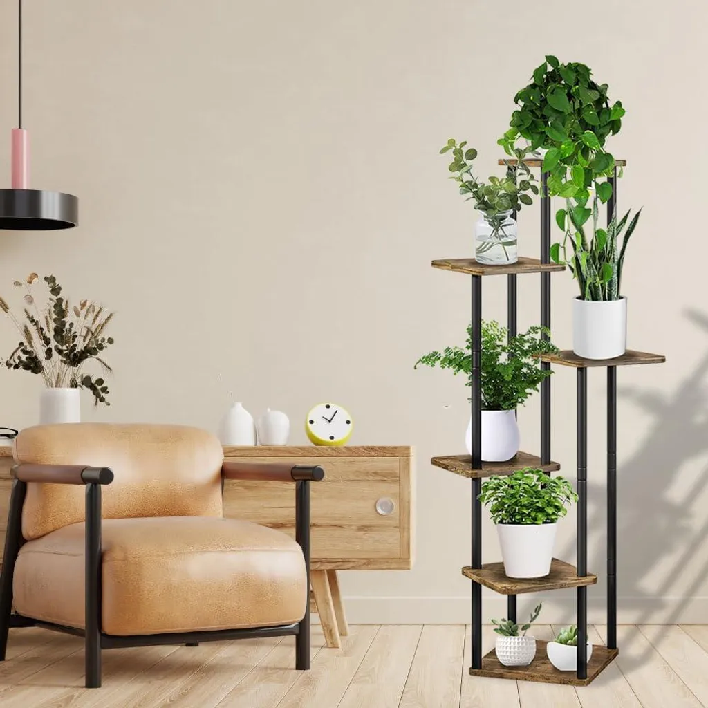 Étagère à fleurs robuste 6 tablettes, support métal noir gain de place - 3