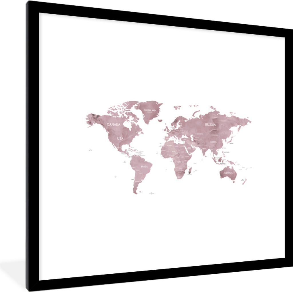 MuchoWow MuchoWow Gerahmtes Poster Weltkarte - Weiß - Marmor 40x40 cm - Poster mit zchwarzem Bilderrahmen - Poster - Plakat im Rahmen