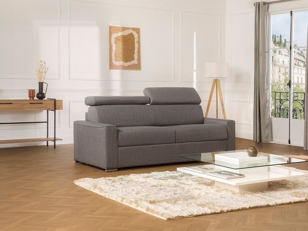 VIZIR 4-Sitzer Schlafsofa Express Typ in Stoff - grau - Schlafbereich, breiter Lattenrost, 160 cm - Matratze 18 cm