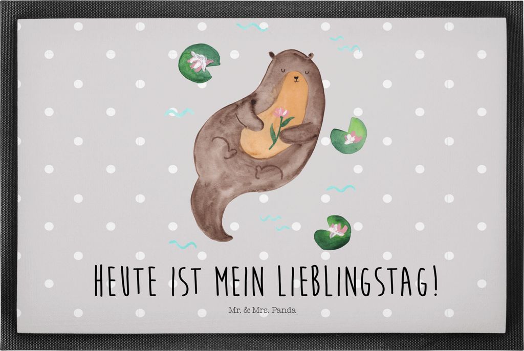 Mr. & Mrs. Panda fußmatte Otter Seerose 50 x 75 cm - Grau Pastell - Geschenk, Seeotter, Fluss, Sauberlaufmatte, Bodenvorleger, Schmutzmatte, Liebl...