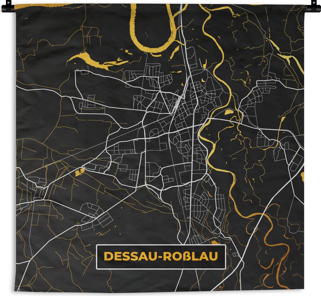 MuchoWow Wandteppich Wandbehang Dessau-Roßlau - Deutschland - Stadtplan - Gold - Karte 150x150 cm Tapisserie Dekoration Wandtuch - Wohnaccessoir...
