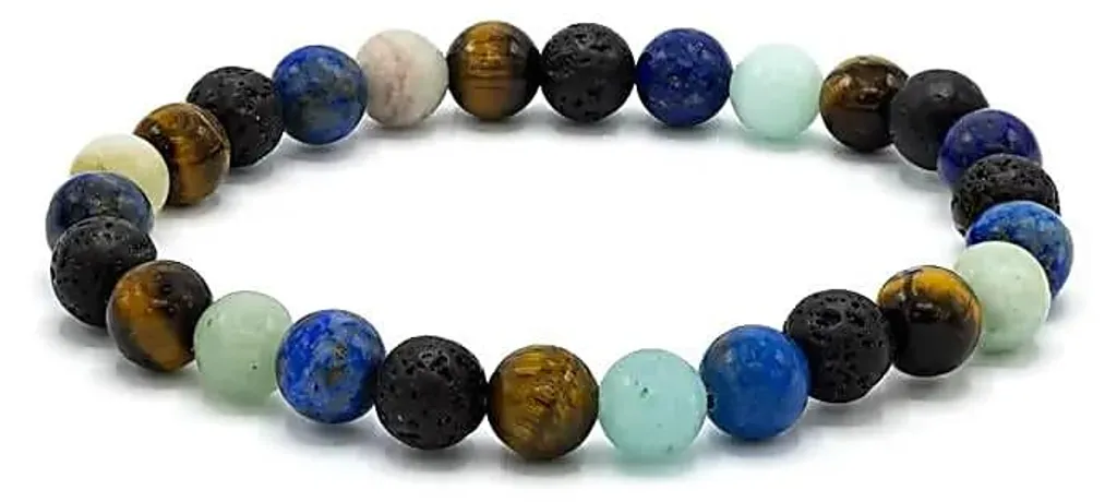 Bracelet Lithothérapie XXL en Œil de Tigre et Amazonite - Perles 8mm