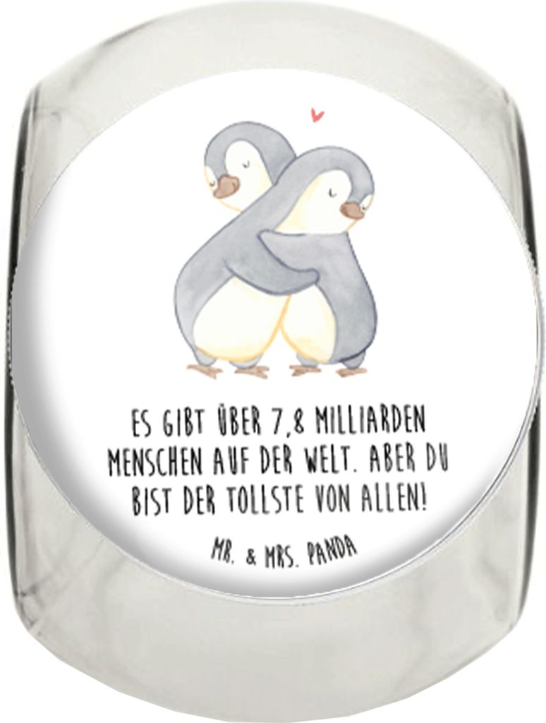 Mr. & Mrs. Panda Bonboniere Pinguine Kuscheln XL 2000ml - Weiß - Geschenk, Jahrestag, Kaffeedose, glasbehälter, für Freundin, Vorratsbehälter, ...