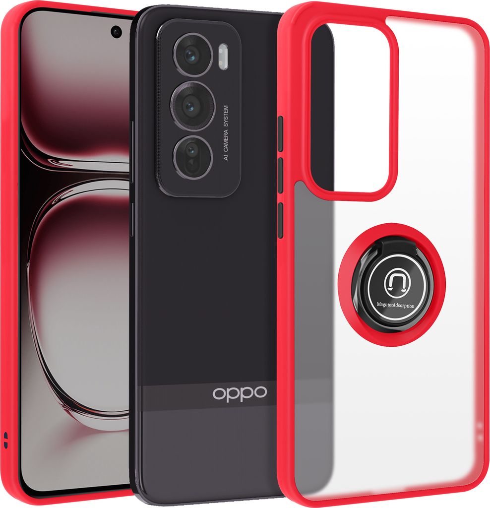 Avizar, Handyhülle für Oppo Reno 12 Pro Metallring, Video-Halterung, Rot