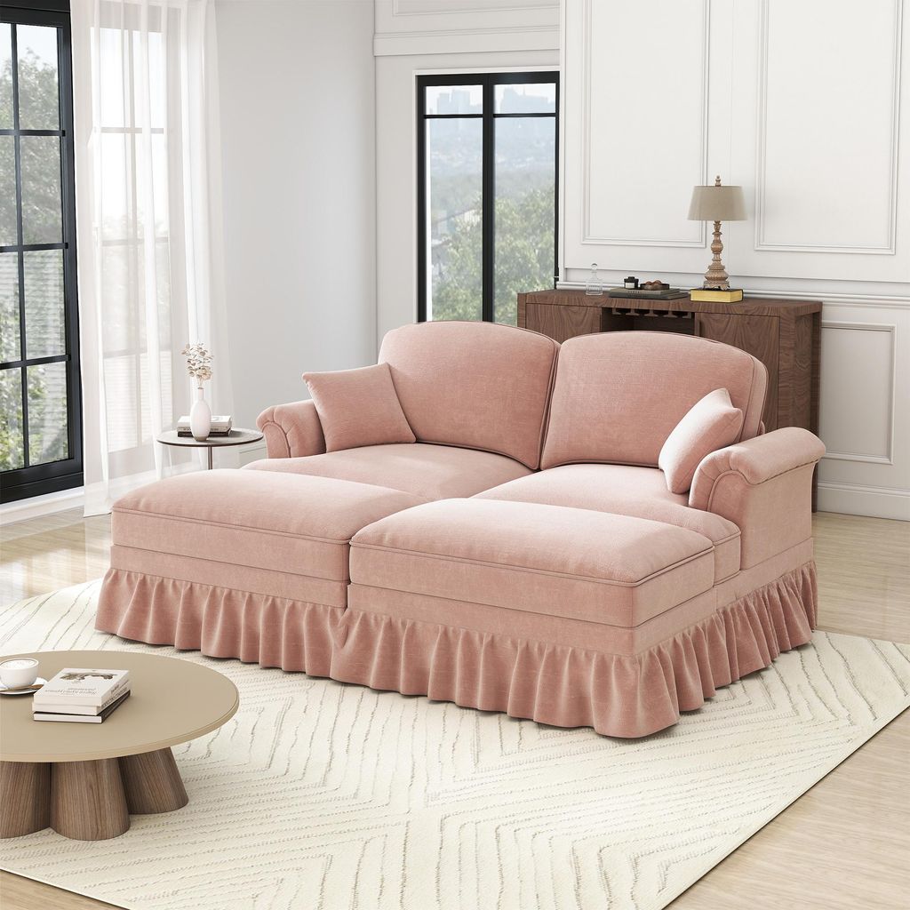 okwish Klassisches Zweisitzer mit Trichter-Armlehnen,Modulares Sofa mit Trichter-Armlehnen,Chenille,Schlafsofa,Sitzgruppe mit spindelförmigen Bein...