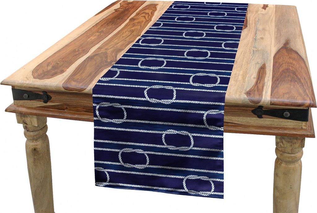ABAKUHAUS Navy blau Tischläufer, Marine-Knoten-Muster, Esszimmer Küche Rechteckiger Dekorativer Tischläufer, 40 x 300 cm, Dunkelblau Weiß