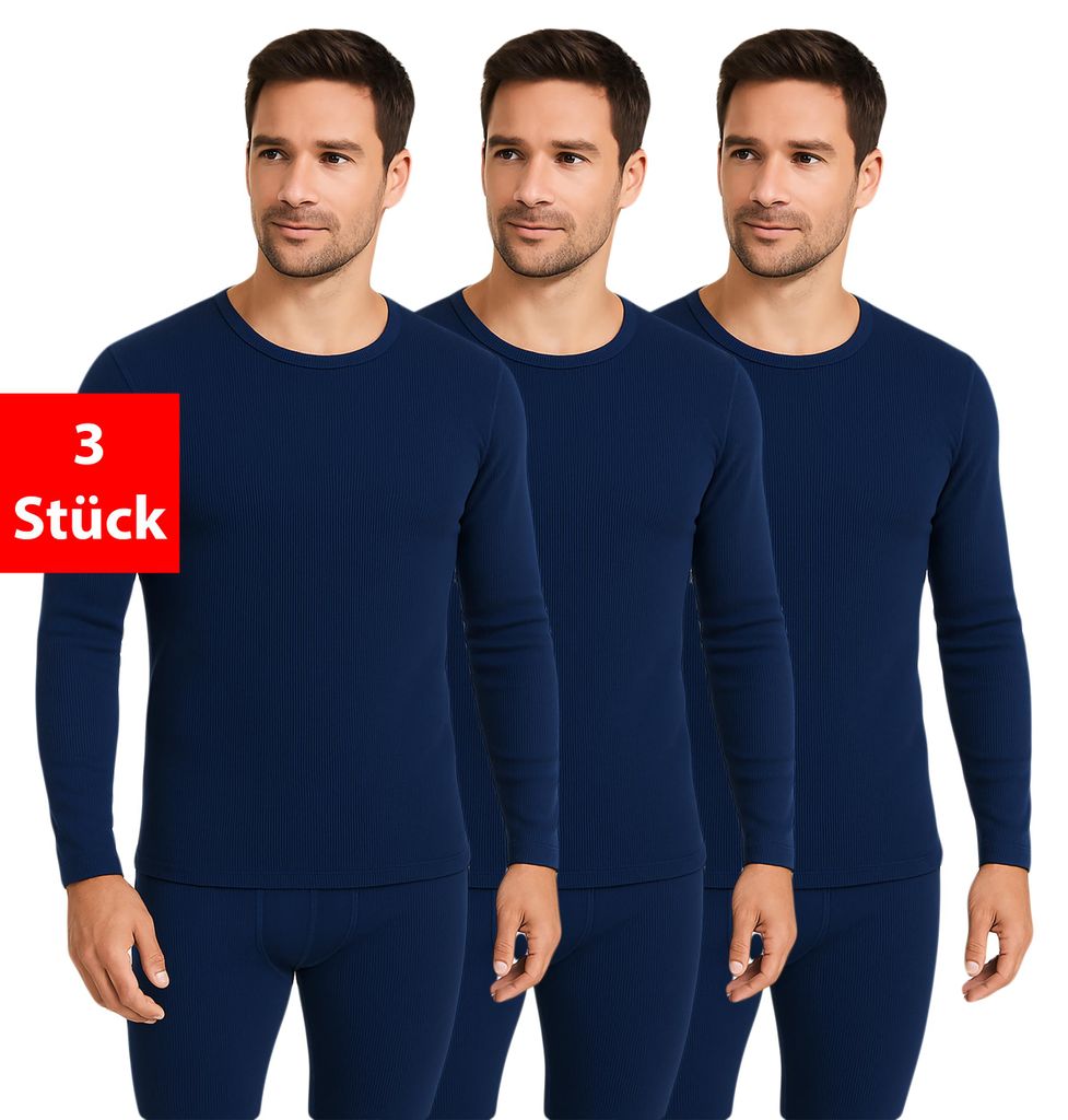 Thermounterhemd Thermo Unterhemden Herren 3erPack langarm warmes Untershirt für Winter - Blau 6XL 3 Stück