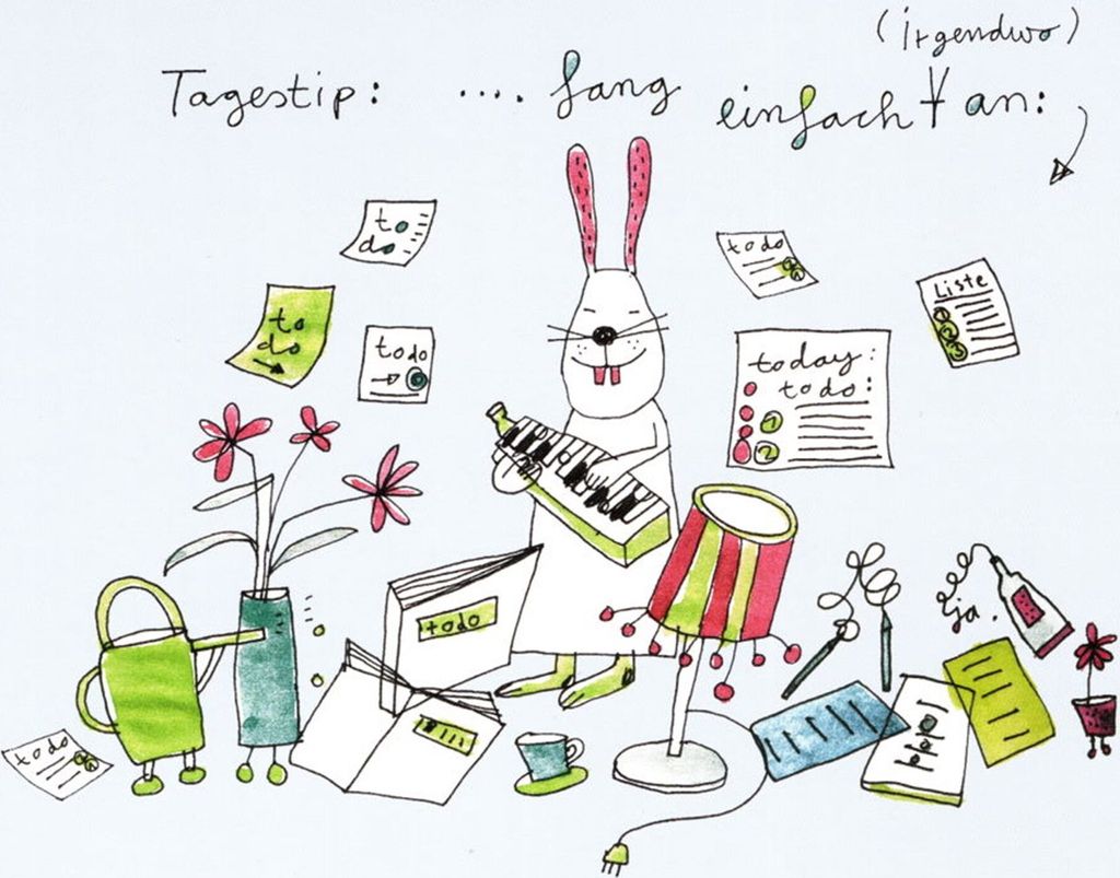 Postkarte Karindrawings "Tagestip: ... fang einfach (irgendwo) an."