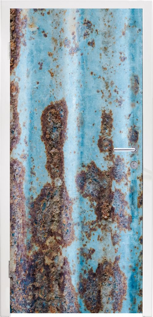 MuchoWow Türtapete Selbstklebende Türfolie Wellblech - Vintage - Rost 80x205 cm Türposter Türaufkleber Klebefolie Türklebefolie - Fototapete...