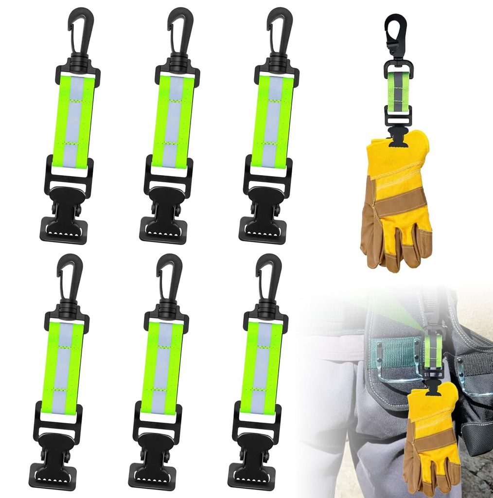 6-teiliges Set Handschuhhalter für Feuerwehrleute, Handschuhhalter mit reflektierenden Streifen, Handschuhhalter mit Metallclips, grüne Handschuh...