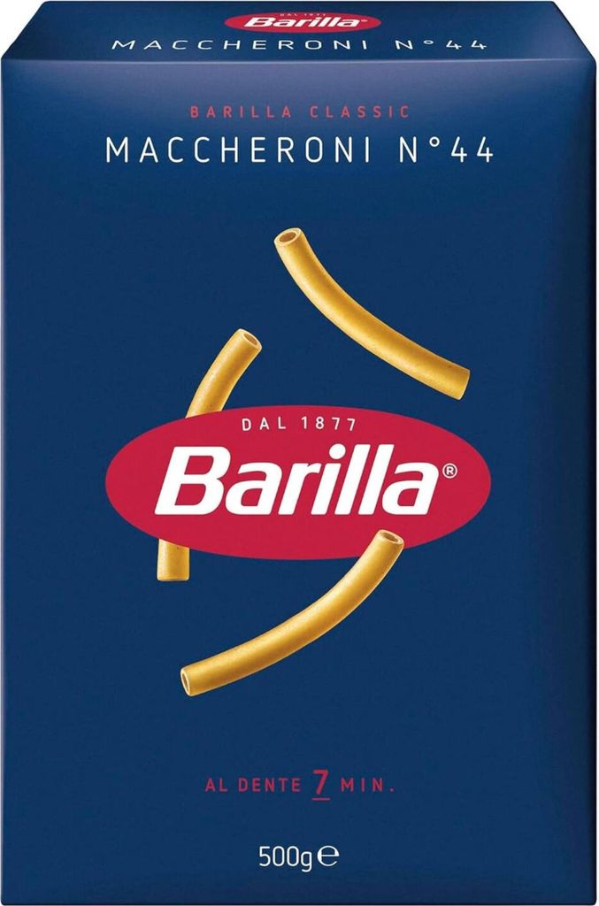 A box of Barilla Maccheroni pasta.
