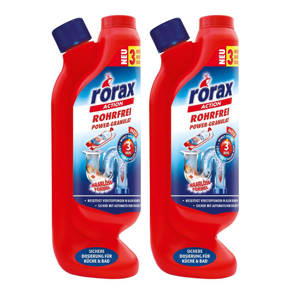 2x rorax Rohrfrei Power-Granulat Dosierflasche 600g - Wirkt sofort & löst selbs