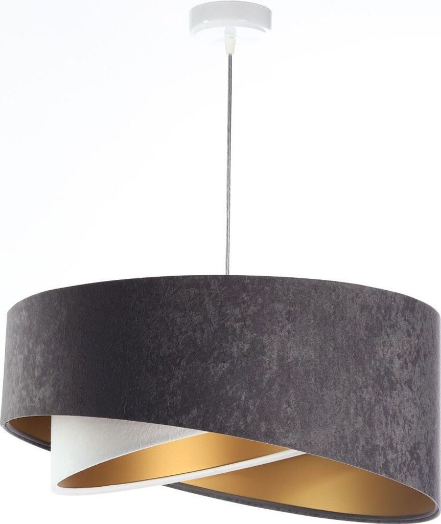 Hängelampe Stoff E27 D: 50 cm H: max. 102 cm in Weiß Dunkelgrau Gold rund Modern Pendelleuchte