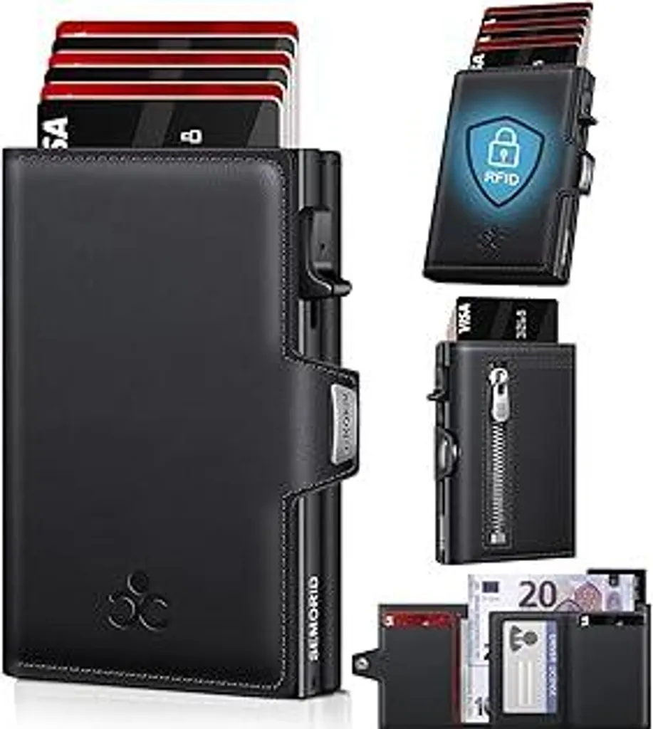 Regalo Uomo: Portafoglio Slim Pop-Up Smart Wallet con Portamonete Nero