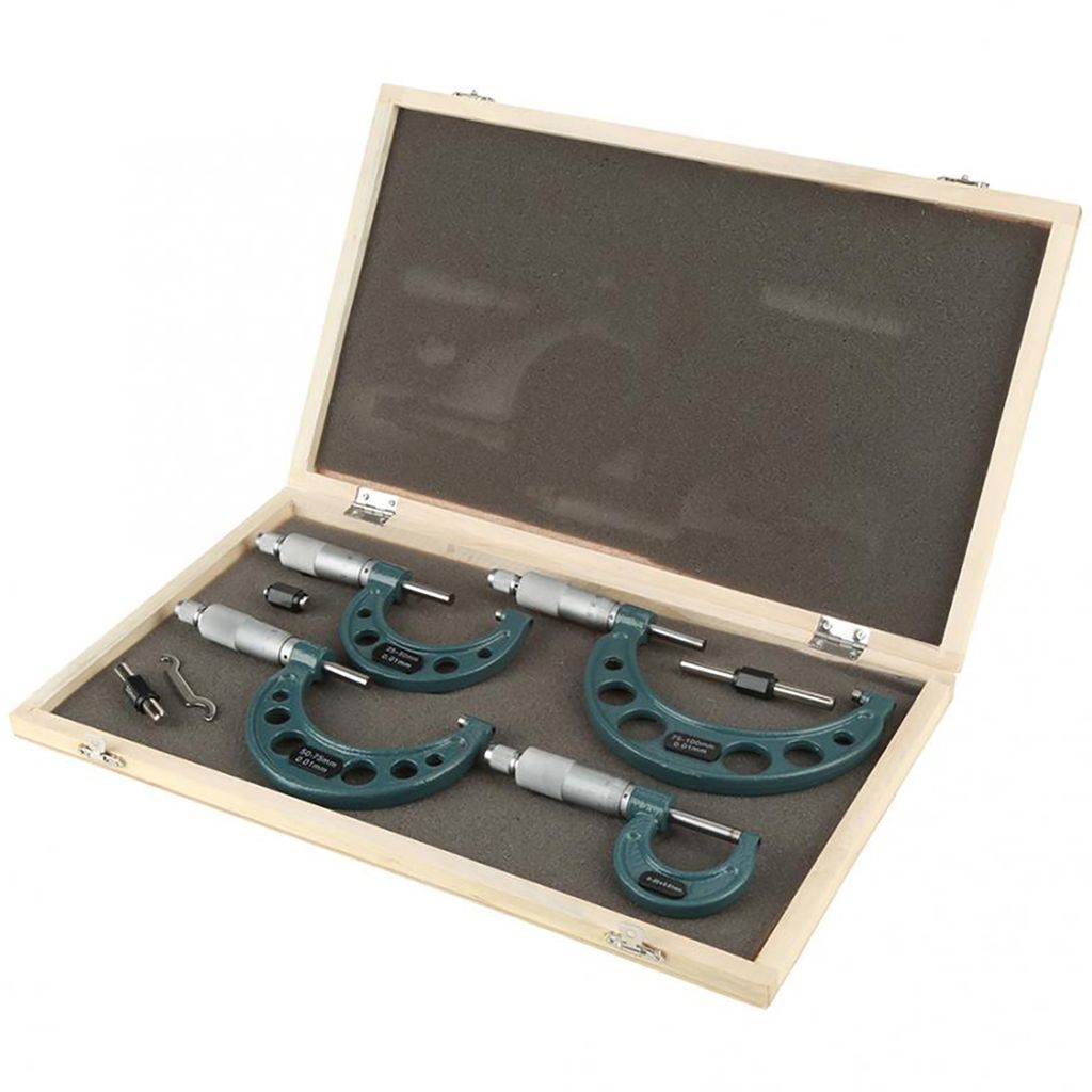 4 Stück 0-100 mm metrische Außenmikrometer Dickenmessgerät Messschieber mit Etui
